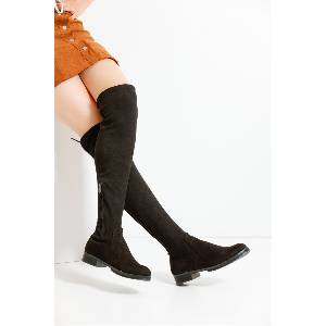 Erbil Shoes Дамски велурени ботуши тип чизми stÇ01 - Черни #403892 (403892_Черно)