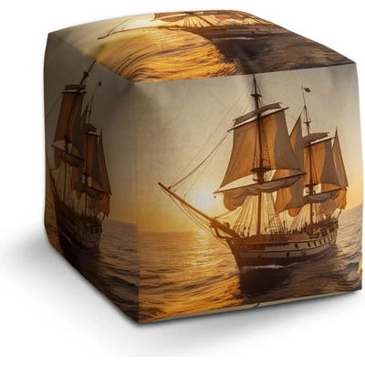 Sablio Taburet Cube Plachetnice na klidném moři - 60x60x60 cm