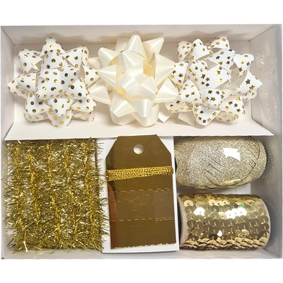 Euro Habitat Sada na balení dárků - Zlatá, 4 visačky, 3 rozety, stuha a řetízky – Zbozi.Blesk.cz