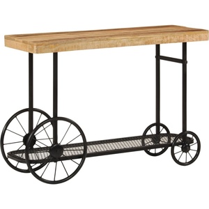 vidaXL Конзолна маса, 112x36x76 cм, мангово дърво масив и желязо (353332)