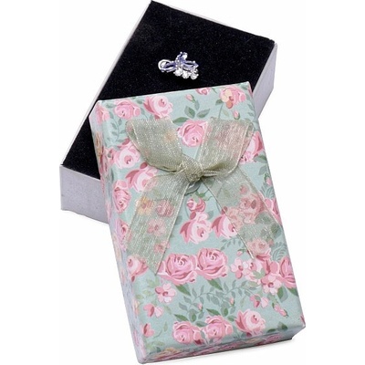 Nefertitis Papírová dárková krabička květinová zelená na prsteny a náušnice 8 x 5 x 2,6 cm NF27159