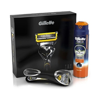 Gillette Fusion ProShield holicí strojek + Sensitive gel na holení 170 ml + cestovní pouzdro dárková sada