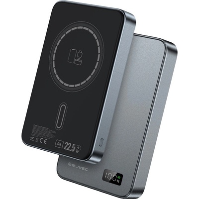 Blavec Slim Magnetic Wireless Charging Power Bank 10000 mAh 22.5W - преносима външна батерия с USB-C порт и безжично зареждане с MagSafe (сив)
