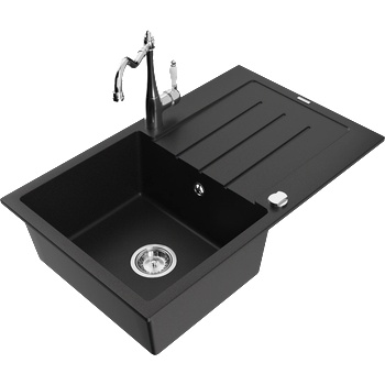 Mexen Bruno гранитна мивка с 1 купа и отцедник с кухненски смесител Carla, (6513-77-670700-00)
