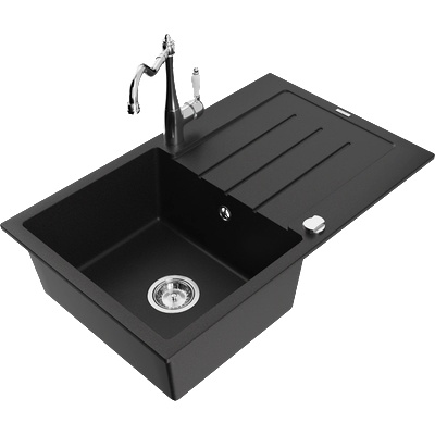Mexen Bruno гранитна мивка с 1 купа и отцедник с кухненски смесител Carla, (6513-77-670700-00)