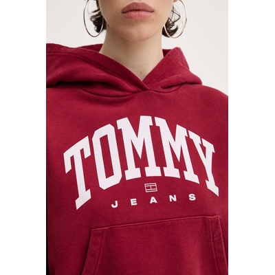 Tommy Hilfiger Памучен суичър Tommy Jeans в бордо с качулка с принт DW0DW19291 (DW0DW19291)