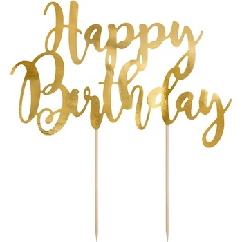Party Deco Топер За Торта - Happy Birthday, Златно