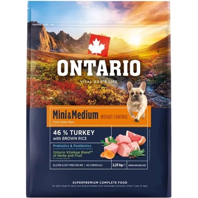 ONTARIO Mini & Medium Weight Control Turkey & Brown Rice 2, 25 кг