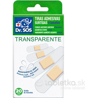Dr. SOS Transparent vodoodolné náplasti (4 veľkosti) 20 ks