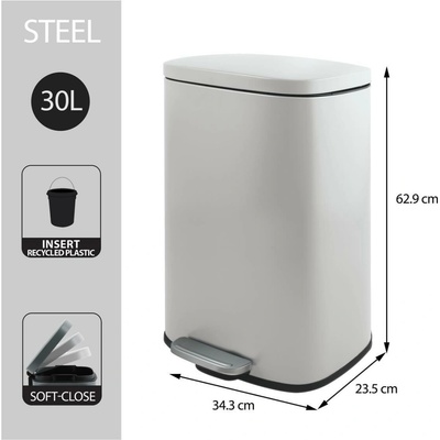 Spirella pedálový odpadkový koš AKIRA, matná bílá ocel, soft-close, 30 L 10_21567