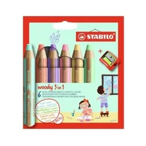 STABILO Моливи Woody Pastel, 6 цвята + острилка