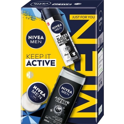 Nivea Men Original krém pro muže 75 ml + NIVEA MEN Active Clean sprchový gel pro muže 250 ml + NIVEA MEN Invisible Black & White antiperspirant ve spreji pro muže 150 ml