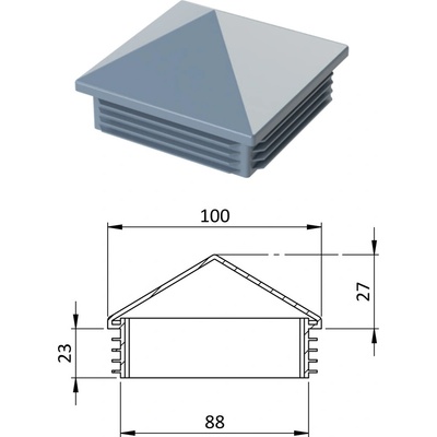 Krytka plastová se stříškou 100 x 100 mm, šedá