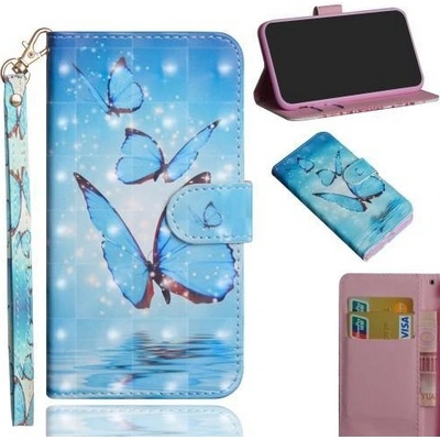 Pouzdro Decor PU kožené peněženkové Nokia 8.1 - modré motýl – Zboží Živě