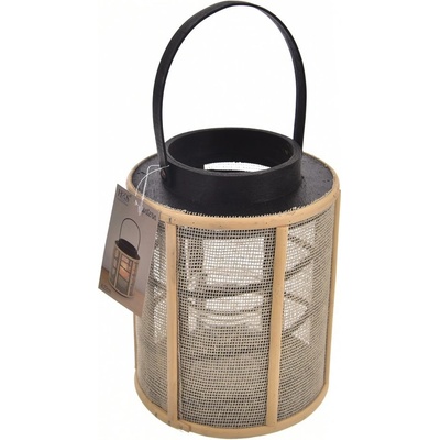 Svícen kov/ bambus černý 16x16x34cm