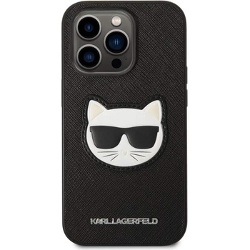 KARL LAGERFELD Saffiano Choupette Head Case - дизайнерски кожен кейс за iPhone 14 Pro (черен)