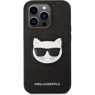 KARL LAGERFELD Saffiano Choupette Head Case - дизайнерски кожен кейс за iPhone 14 Pro (черен)
