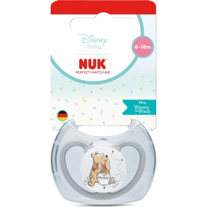 Nuk Perfect Match биберон залъгалка, силикон 6-18 мес. 1бр. , AIR, Мечо Пух, сива (10176355)