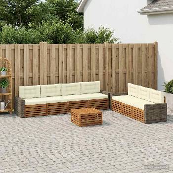 vidaXL Комплект дивани за открито 8 pcs Натурален и Крема (3383128)