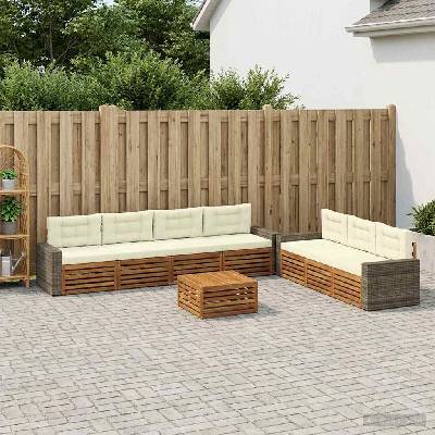 vidaXL Комплект дивани за открито 8 pcs Натурален и Крема (3383128)
