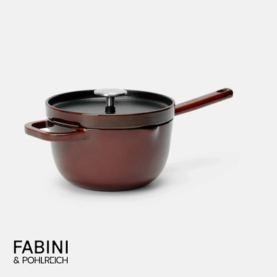 FABINI Rajnica & Pohlreich, 20 cm 2,5 l - Smaltovaná liatinová rajnica s ohrievacou pokrievkou, vínovo červená