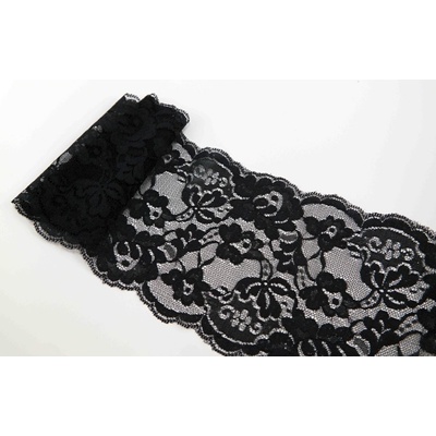 Elastická čipka - čierna - šírka 15 cm