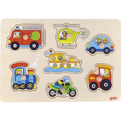 Goki Дървен пъзел с дръжки Goki - Транспортни средства (57491)