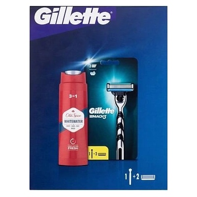 Gillette Dárková Sada: Mach3 pánský holicí strojek, Old Spice Whitewater 3 v 1 sprchový gel se svěží vůní 250 ml