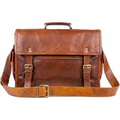 Crossbody brašna z kozí kůže AKŠAJ hnědá s nastavitelným popruhem zapínání na spony