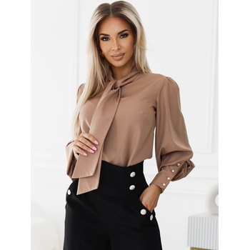 Numoco Кафява дамска блуза с дълъг ръкав с вратовръзка и копчета Numoco numoco | Kafyav | ЖЕНИ | XS