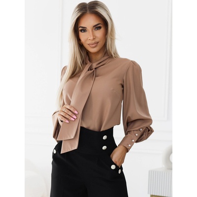 Numoco Кафява дамска блуза с дълъг ръкав с вратовръзка и копчета Numoco numoco | Kafyav | ЖЕНИ | XS