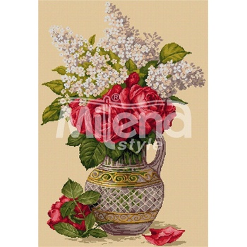 Milena Style Ваза с рози и люляк - гоблен със схема конци dmc 1: 1