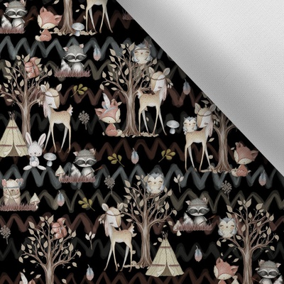 Látka s potlačou nepremokavý polyester TD/NS forest/les čierny