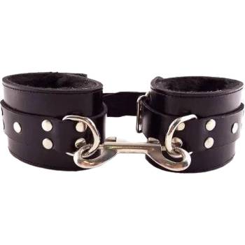 ostatní ROUGE Leather Wrist Cuffs With Faux Fur Lining Black on Black