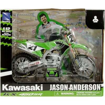 New Ray Toys Метален мотоциклет Newray - Kawasaki Race Team KX450, Jason Anderson, 1: 12 (58413)