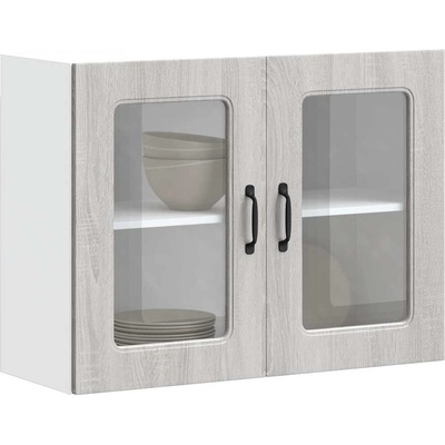 vidaXL Кухненски стенен шкаф със стъклена врата "Kalmar", сив, инженерно дърво сонома (853613)