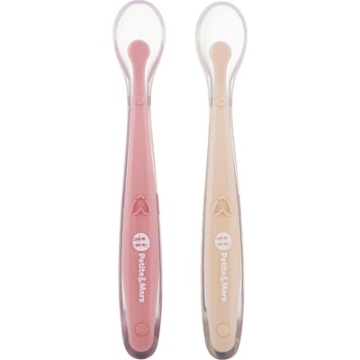 Petite&Mars Sada Silikónové lyžičky s puzdrom Take&Match Sand Rose 2 ks
