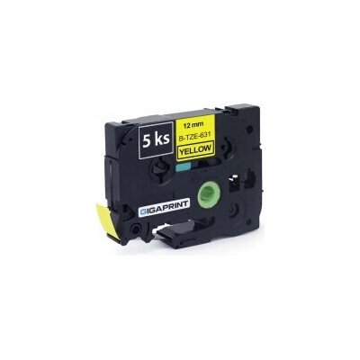 Gigaprint Kompatibilní sada 5 ks pásek pro BROTHER TZe-631 12mm černý tisk/žlutý podklad, laminovaná