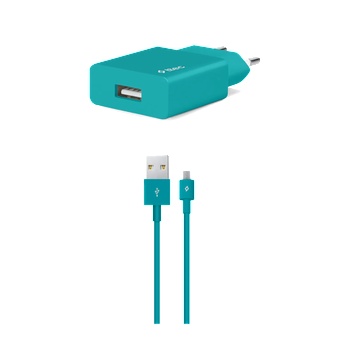 Ttec Зарядно 220V SmartCharger USB Travel Charger, 2, 1A, incl, Micro USB Cable - Тюркоаз