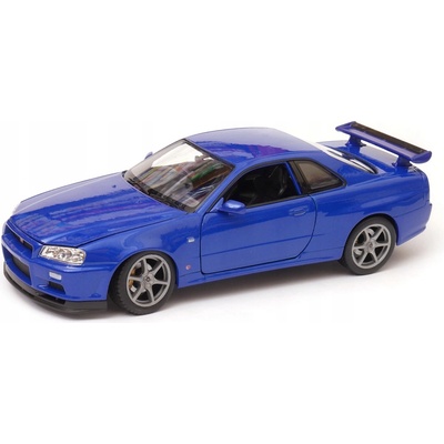 WELLY NISSAN SKYLINE GT-R MODRÝ R34 KOVOVÝ NOVÝ MODEL 1:24