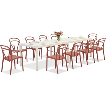BICA King Double/Vague бял/червен комплект градински мебели за 10 души Bica (BC439BL-10xBC312RE)