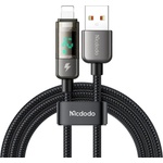 Mcdodo Кабел за данни - Mcdodo (CA-3620) - USB-A → Lightning, 3A, цифров дисплей, Auto Power Off, прозрачен дизайн, 1.2m - Черен