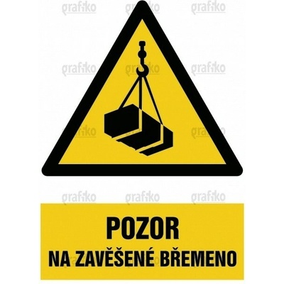Grafiko | Pozor na zavěšené břemeno - Text obrázku Pozor na zavěšené břemeno, Materiál Samolepící PVC folie, Rozměr 210x148mm