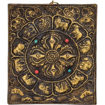 Sanu Babu Dorje, zvěrokruh, mosazná plastika na zeď, 19x21cm