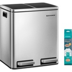 SONGMICS kitchen trash can - 2 x 15 liters - waste separation system 2 compartments - including 15 trash bags - metallic silver-ink black LTB30H (LTB30H)