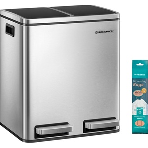 SONGMICS kitchen trash can - 2 x 15 liters - waste separation system 2 compartments - including 15 trash bags - metallic silver-ink black LTB30H (LTB30H)