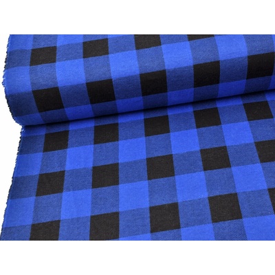 Mirtex Látka FLANEL 165/K1 Kostky velké modro-černé šíře 150cm Zbytková metráž