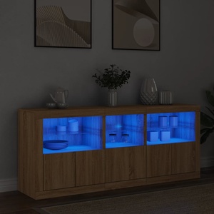 vidaXL Сайдборд с LED светлини, сонома дъб, 162x37x67 см (3208997)