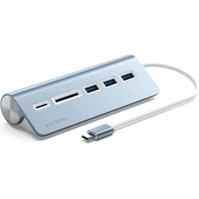 Satechi Aluminum USB-C 3.0 Hub & Card Reader - алуминиев 3-портов USB 3.0 хъб с четец за карти за компютри и лаптопи (син)