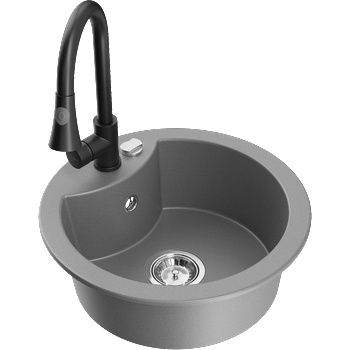 Mexen Diego гранитна мивка 1-камерна с кухненски смесител Elia, сив - 6512-71-670101-70 (6512-71-670101-70)